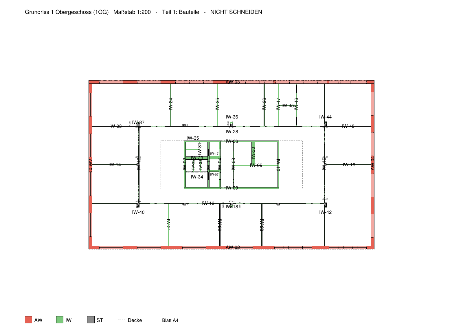 Plan-Seite Teil 1: Bauteile mit farbigen Wandbändern