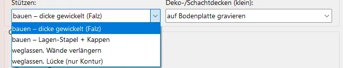 Stützen-Popup mit allen vier Optionen aufgeklappt